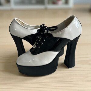 ELLIE Black White Platform Oxfords Heels Size 9